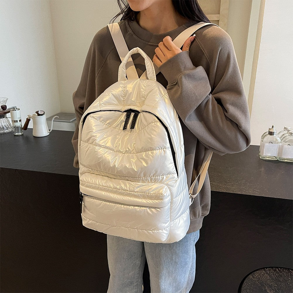 Mochila Escolar Acolchoada de Inverno para Estudantes com Grande Capacidade, Bolsa de Livros Casual de Cor Sólida com Alça Ajustável para Adolescentes