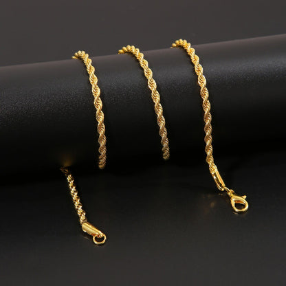 Colar 3mm Clássico de Aço Inoxidável Torcido Corrente Longa Pingente para Homens Mulheres Estilo Punk Hip Hop Rock Personalidade Gargantilhas Joias