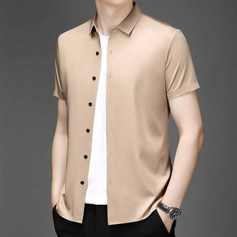 New Men's Business Casual Short Sleeved Solid Color Shirt Wrinkle Resistant Wrinkle Free Comfortable All Season Versatile Top