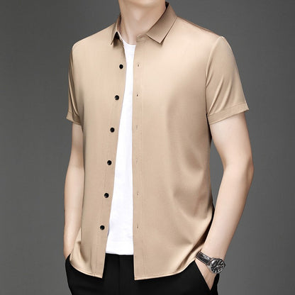 New Men's Business Casual Short Sleeved Solid Color Shirt Wrinkle Resistant Wrinkle Free Comfortable All Season Versatile Top