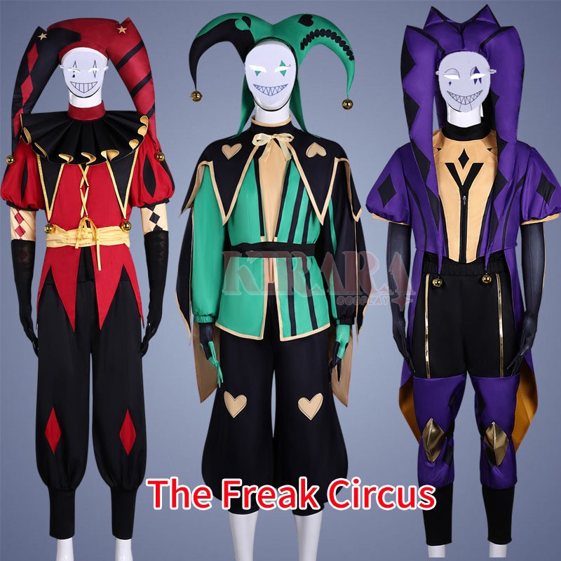 The Freak Circus Pierrot Jester Harlequin Cosplay Costume for Game Adult Clown Joker with Mask Halloween Carnival Outfits