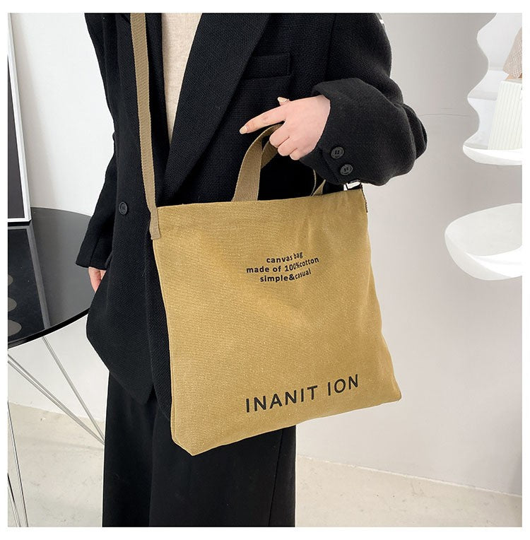 Japanese Canvas Men's and Women's Simple Cross-body Bag Wash Canvas Thick Handbag Large Capacity Arts Students Package Satchel