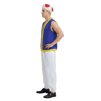 Kinopio-Sombrero de Cosplay de Toad para adultos, traje de juego Bros 2, Roleplay, fantasía, trajes, chaleco, pantalones, fiesta