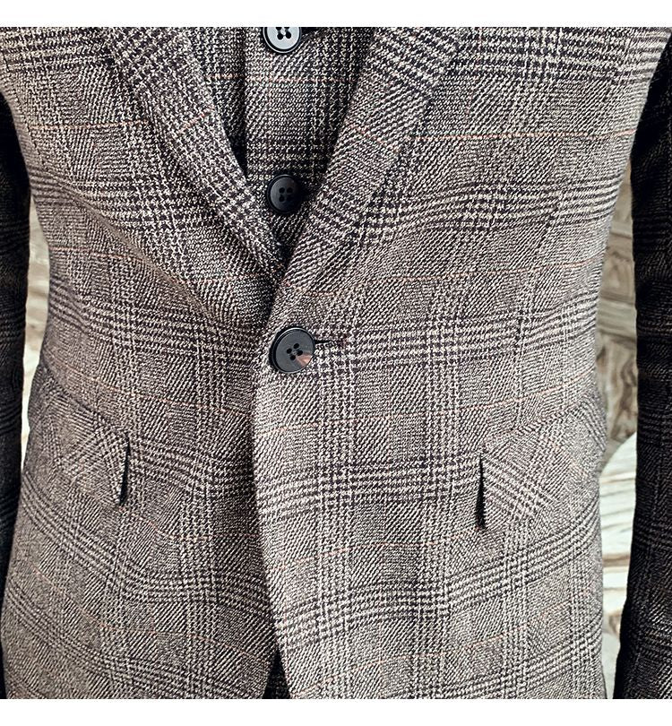 Men's High-quality Plus Size 5XL-M 3-piece Suit (suit+vest+pants) Business Fashion Plaid Suit Groom's Wedding Banquet Set