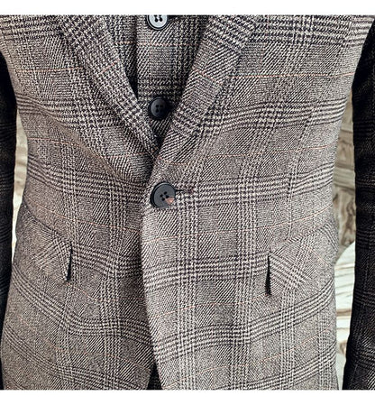 Men's High-quality Plus Size 5XL-M 3-piece Suit (suit+vest+pants) Business Fashion Plaid Suit Groom's Wedding Banquet Set