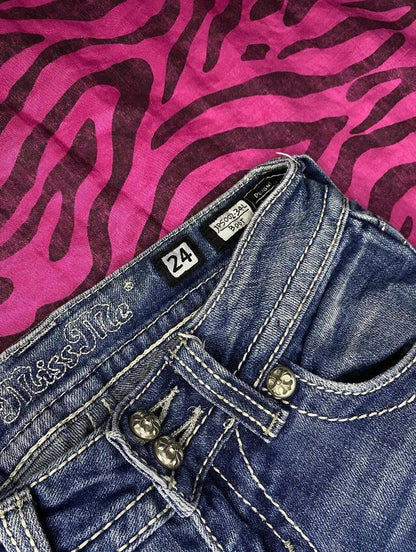 Retro Miss Me Boot Cut Jeans Female Y2K New Blue Jeans Embroidered Wing Pocket Hip Hop Harajuku Gothic Wide Pants Street Wear