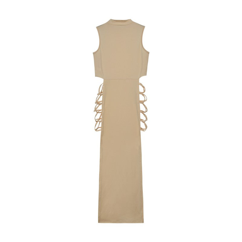Criss Cross Cut Out Dress, Sexy Bodycon Mock Neck Sleeveless Dress, Women's Clot