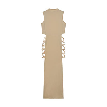 Criss Cross Cut Out Dress, Sexy Bodycon Mock Neck Sleeveless Dress, Women's Clot