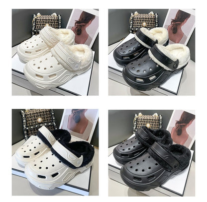 Plush slippers 2025 new winter men's and women's thick high heels soft-soled beach garden shoes home plush ripped slippers
