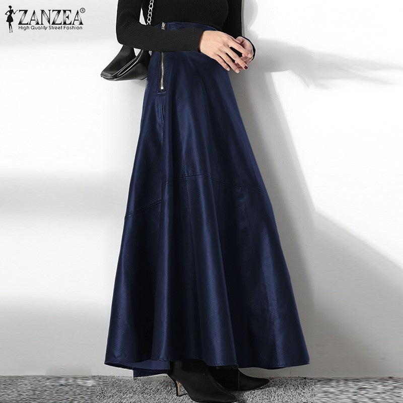 ZANZEA Women's PU Leather Maxi Skirt 2023 Spring Elegant OL Long Saias Fashion Solid Mujer Faldas Casual High Waist Zipper Jupe