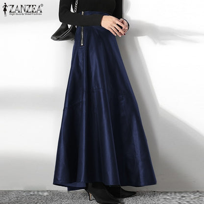 ZANZEA Women's PU Leather Maxi Skirt 2023 Spring Elegant OL Long Saias Fashion Solid Mujer Faldas Casual High Waist Zipper Jupe
