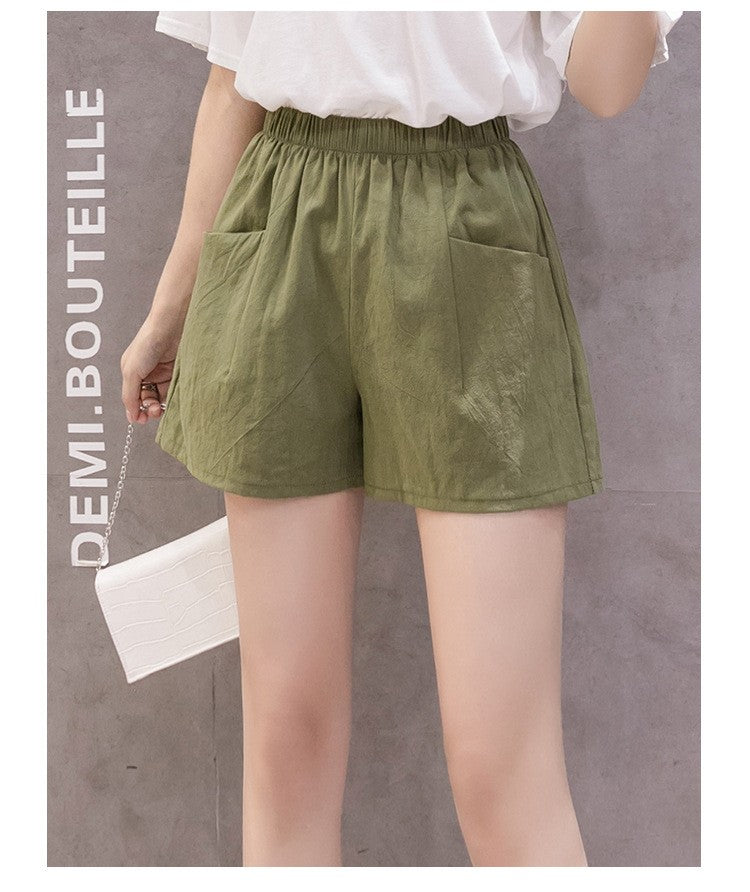 2024 Women Summer Cotton Shorts Casual Solid Pockets Basic Shorts Elastic Waist loose shorts Soft Cool female Outwear Shorts