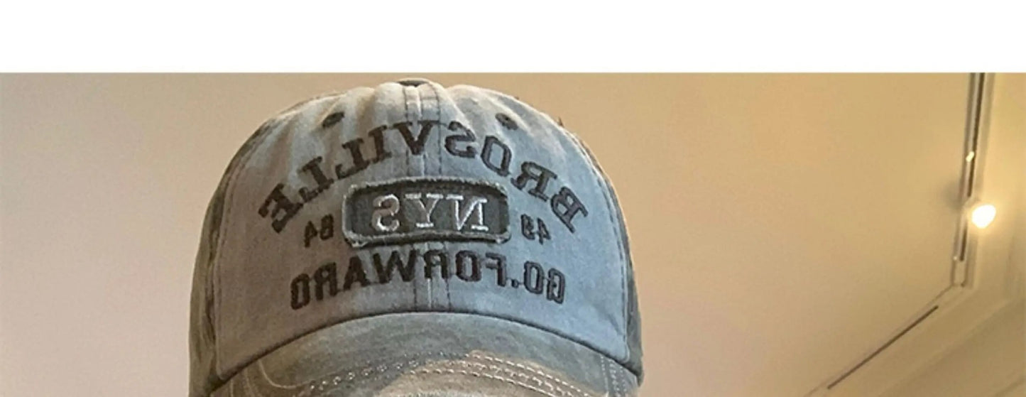 American Retro Baseball Hat Women's Soft Top Letter Washed Cowboy Duck Tongue Hat Wide Brim Big Head Surrounding Face Small Hat