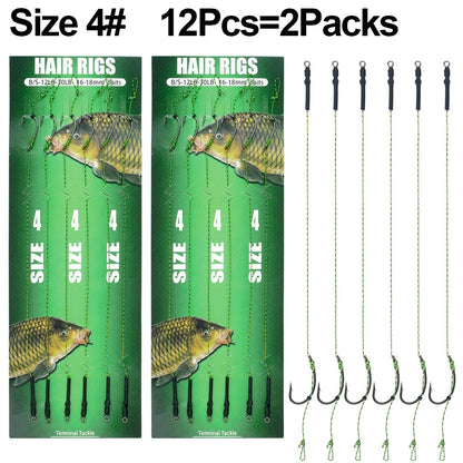 12 anzóis de pesca de carpa pré-amarrados com linha, para carpa, prontos para usar com iscas boilies, equipamento de pesca de carpa.