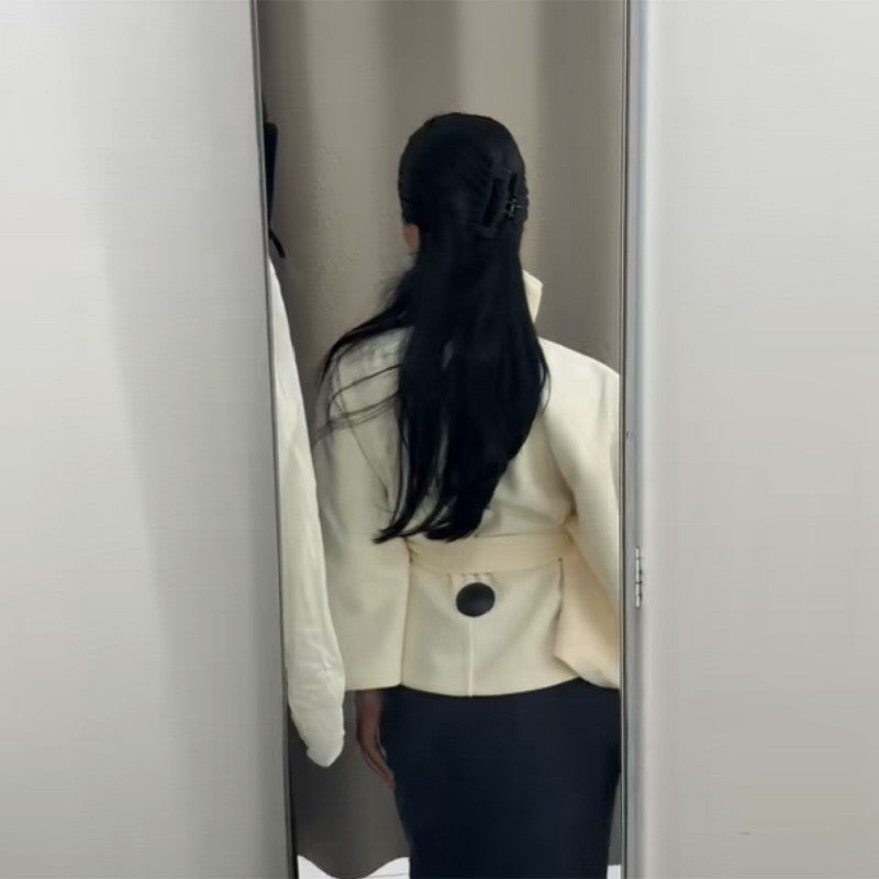 chic vintage cape jacket with belt stand neck single breasted loose coat loose flare sleeve coats early lady autumn Y2K outwears