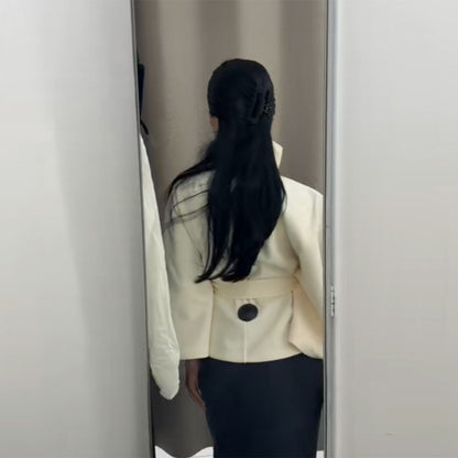 chic vintage cape jacket with belt stand neck single breasted loose coat loose flare sleeve coats early lady autumn Y2K outwears