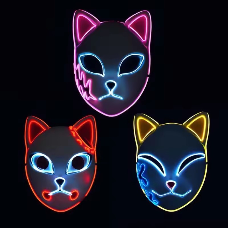 Glowing Demon Slayer Led Face Mask Anime Cosplay Prop Cat Face Fox Halloween Cold Light Flashing Mask Party Costume