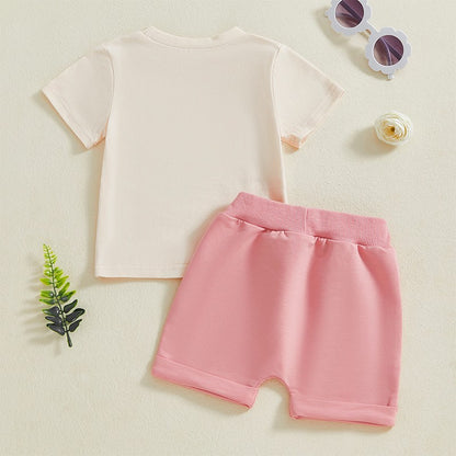 Adorable Infant Girl Casual Wear Set with Cute Printed Tee and Matching Solid Color Shorts for Summer Fun
