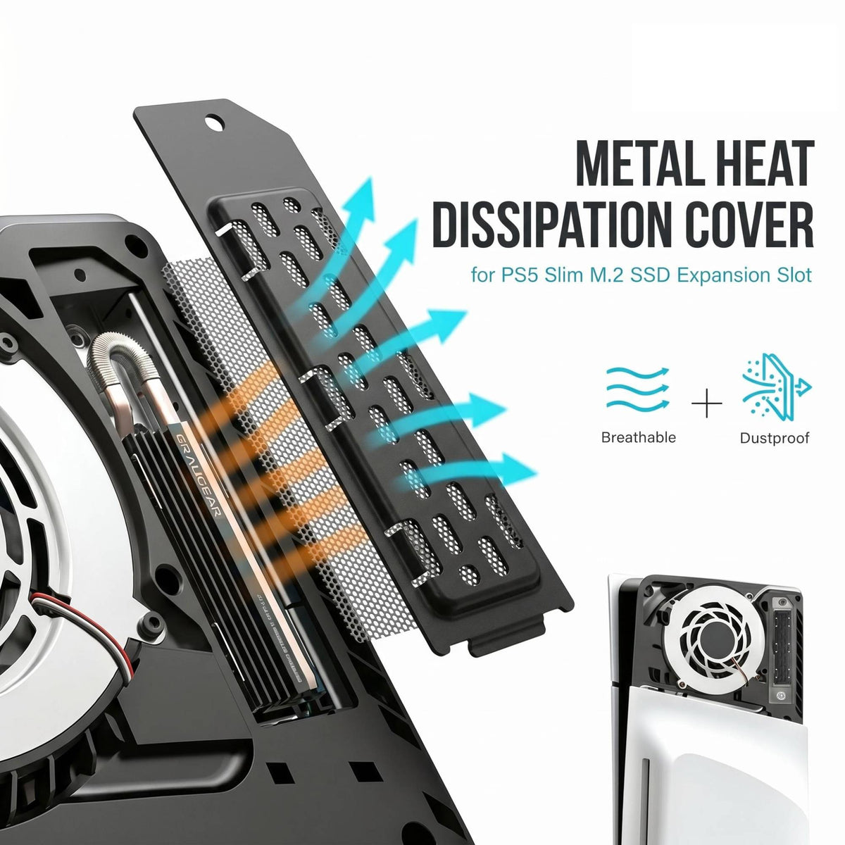 SSD Heatsink Dust Cover For PS5 Slim/Pro Console M.2 SSD Extension Slot Heat Dissipation Breathable Hole Aluminum Heat Case