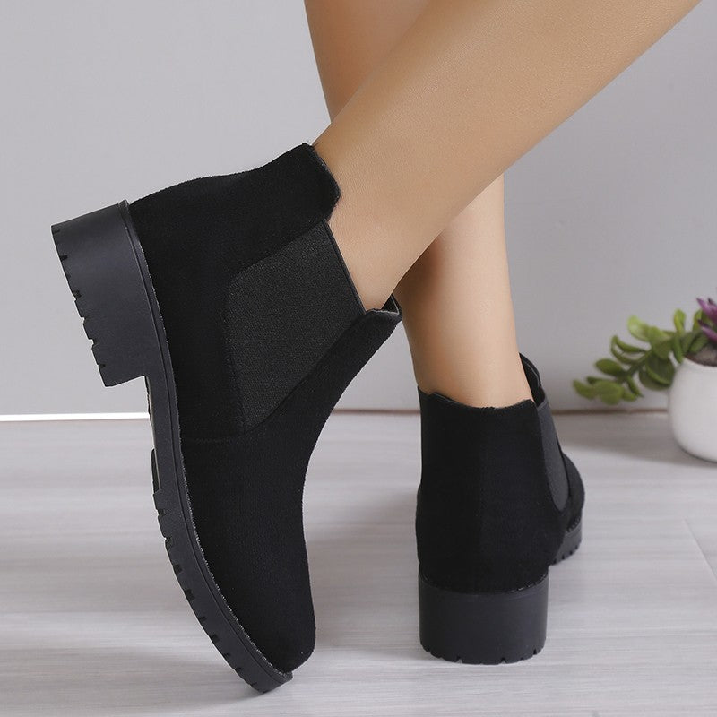 Women Boots Chunky Heel Platform British Style Thick Sole Increase Height Casual Chelsea Boots For Autumn And Winter Casual Wear