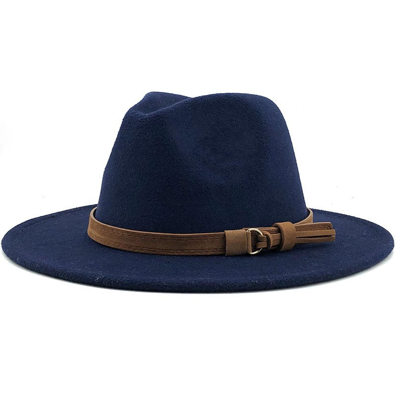 New Women Men Wool Fedora Hat With Leather Ribbon Gentleman Elegant Lady Winter Autumn Wide Brim Jazz Church Panama Sombrero Cap