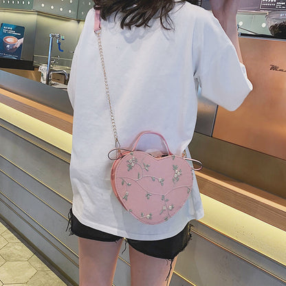 Women Sweet Crossbody Bag PU Leather Handbags with Lace & Flower Pattern for Commuting Business Travel