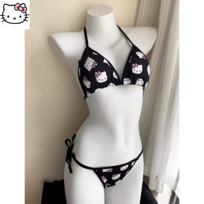 2Pcs Sanrio Cute Swimsuit Hello Kittys Girl Kawaii New Style Bikini Vacation Comfortable Two Piece Set Cartoon High End Gifts