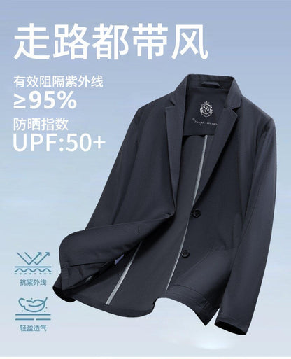 2025 Summer Thin Ice Silk Sunscreen Suit Jackets Classic Elasticity Traceless Sun Protection Blazers Social Office Formal Coats
