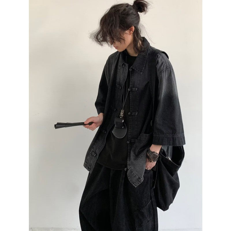 Ancient Style Denim Shirt Mens Halo Dyed Washed Single Breasted Short Sleeved Jacket Lapel Collar Fashion Tops Male High Quality