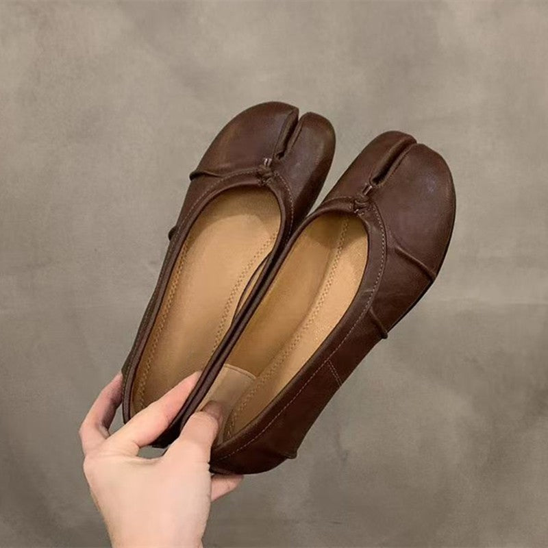 Fashion Soft Leather Split Toe Women Tabi Ballet Flats Spring Autumn Comfortable Walking Lazy Loafers Casual Girls Dance Shoes
