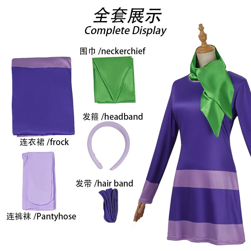 Daphne Blake cosplay costume adult Women fantasy song disguise dress socks TV cosplay Halloween cosplay set
