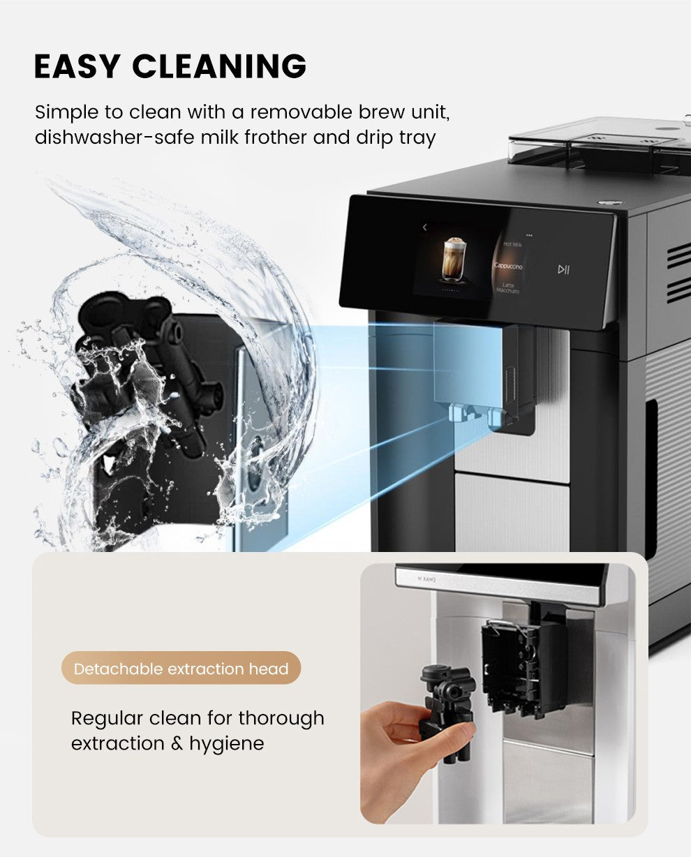 Máquina de Café Expresso Automática Mcilpoog M3 – Espumador e Reservatório de Leite Integrados, 7 Variedades de Café, Tela Sensível ao Toque