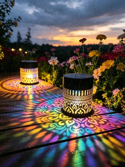 2Pcs Solar-Powered Mandala Metal Hollow Outdoor Wall Lamp, Outdoor Garden Solar Lamp