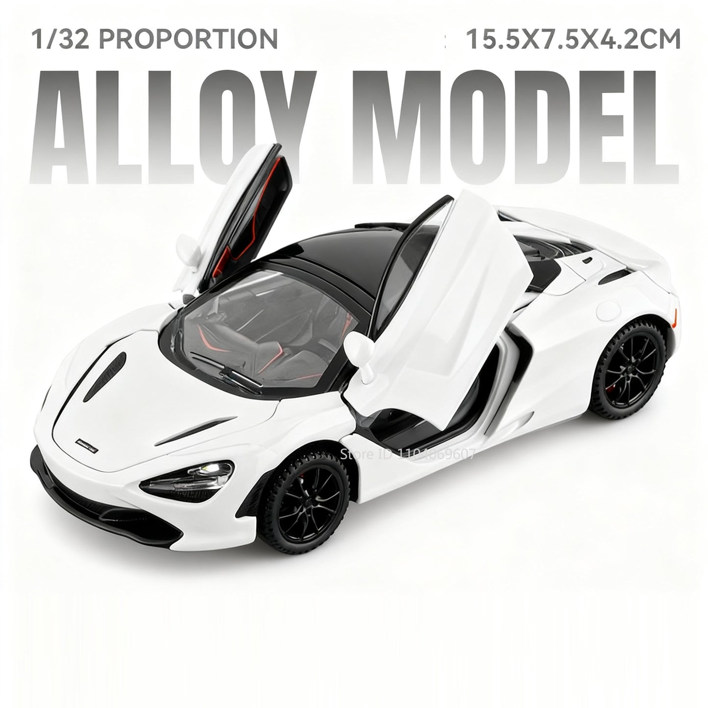 1:32 720S F1 Modelo Miniatura Carros Esportivos Liga Fundida Ornamento Supercarros Som Luz Portas Abertas Puxar Para Trás Presentes Infantis