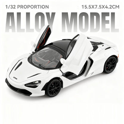 1:32 720S F1 Modelo Miniatura Carros Esportivos Liga Fundida Ornamento Supercarros Som Luz Portas Abertas Puxar Para Trás Presentes Infantis
