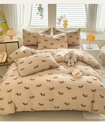 Cute Dog Printed Duvet Covet Set Brown Color Comforter Cover with Pillowcase for Kids Single/Queen/King housse de couette Full