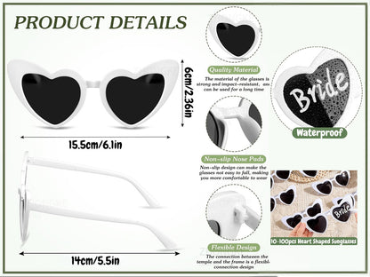100-10Pcs DIY Wedding Sunglasses Personalised Heart Sunglasses with Pen Bachelorette Party Glasses Bridesmaid Gifts for Guests