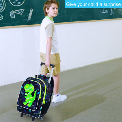 Mochila de Rodinhas 3 Peças para Meninos, Mochila Escolar com Rodas para Crianças, Mochila com Rodas e Lancheira