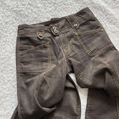 Y2K Brown Flared Jeans Womens Clothing Goth Retro Multi Pockets Low Rise Denim Trousers Harajuku Hot Girl Sexy Slim Jean Pants