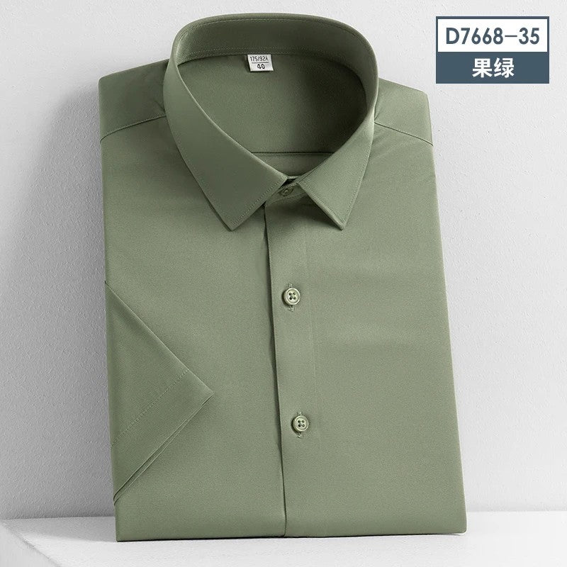 Stretch Anti-Wrinkle Smooth Men's Shirts Short Sleeves Dress Shirts For Men Slim Fit Camisa Social Business Blouse White Shirt