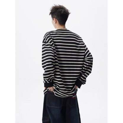 Lazy Style Striped Loose T Shirts Men's Long Sleeve All-match Youth Street Casual Tops Spring Autumn Korean Trend Men Clothing