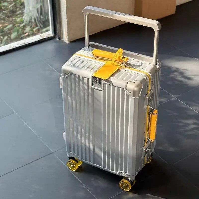 Mala de Viagem com Estrutura de Alumínio e Alça Larga, Rodas Giratórias Silenciosas Coloridas e Trava TSA, Mala de Carrinho de Grande Capacidade