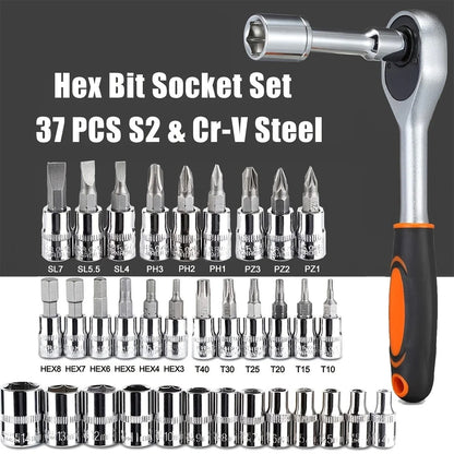 Kit de Ferramentas de Reparo Automotivo 46 Peças, Caixa de Ferramentas de Chave Catraca Combinada, Jogo de Ferramentas para Manutenção Automotiva e Reparo de Soquetes Veiculares
