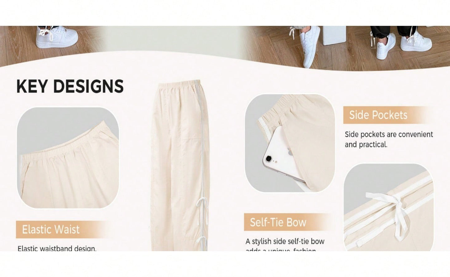 Fisoew Womens Wide Leg Track Pants Casual Elastic Waist Bow Tie Y2K Baggy Sweatpants with Pockets