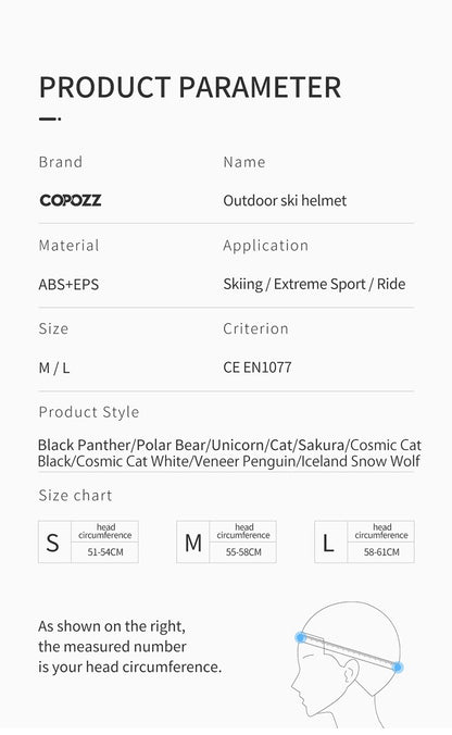 COPOZZ Novo Capacete de Esqui Unissex com Certificado, Meio-Coberto, Anti-impacto, Para Adultos e Crianças, Segurança na Neve, Capacete de Snowboard
