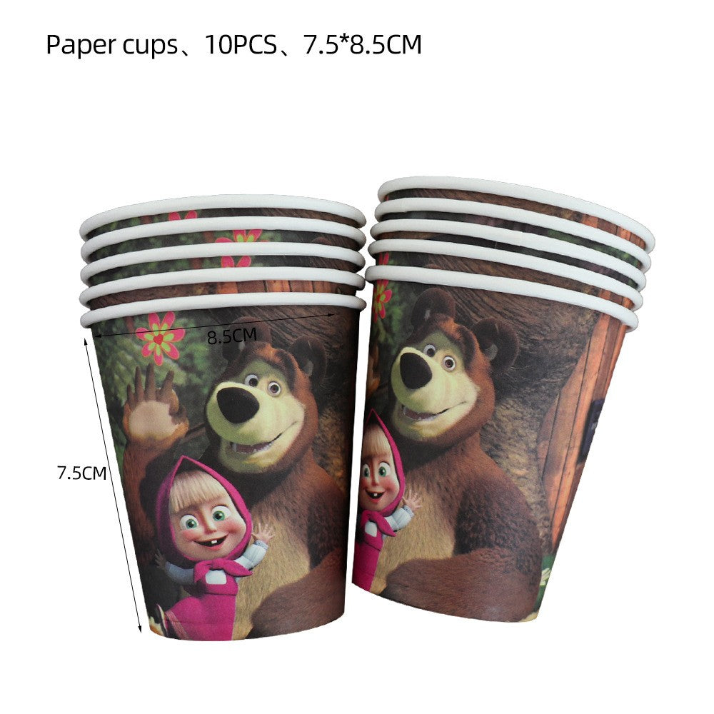 Masha and The Bear Theme Birthday Party Supplies Girls Masha Tableware Set Balloons Plates Cups for Kids Party Baby Shower Decor