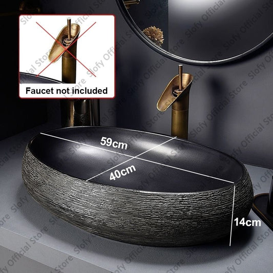 Retro Art Ceramic Sink Multiple Styles Black Washbasin Single Bowl Low-Key Luxury Countertop Basins For Household Hotel Bathroom
