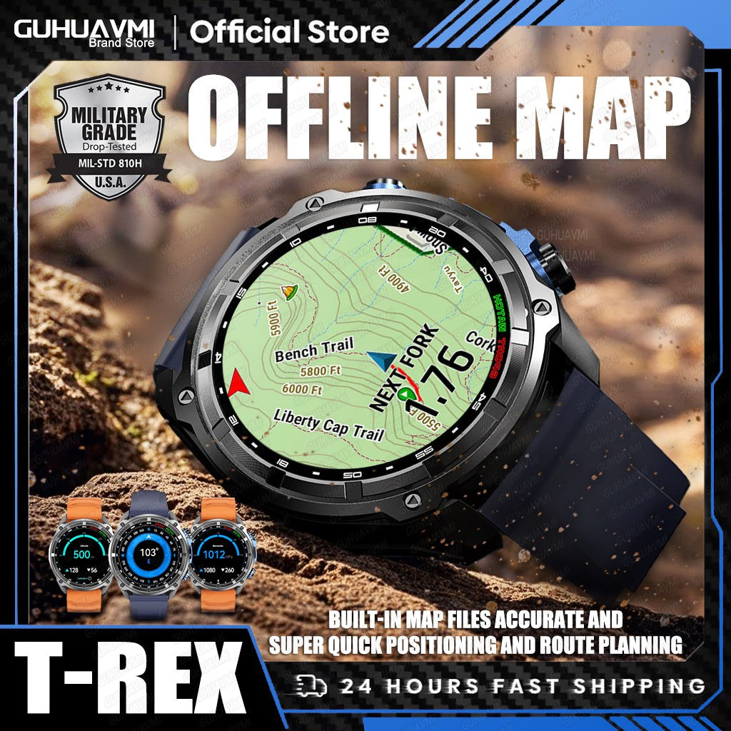 2025 Novo GPS Smartwatch Mapas Offline 4GB Memória Reprodutor de Vídeo Pulseira Inteligente Esportiva Militar Masculina à Prova d'Água 50m Safira