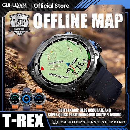 2025 Novo GPS Smartwatch Mapas Offline 4GB Memória Reprodutor de Vídeo Pulseira Inteligente Esportiva Militar Masculina à Prova d'Água 50m Safira