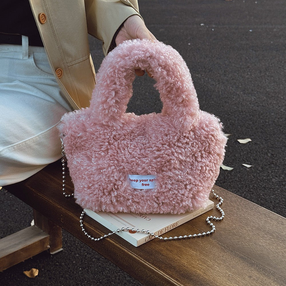 Shake Fleece Plush Bag, Women's New Stylish Single Shoulder Crossbody Bag, Plush Hand-Held Plush Bucket Bag
